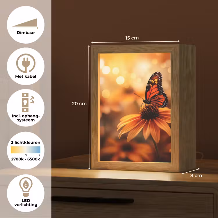 Vlinder - Bloemen - Oranje Light Box met kabel (Tafellamp) klein -USP_NL
