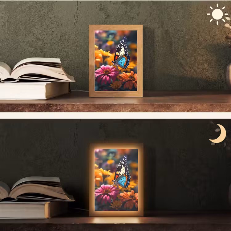 Vlinder - Dier - Kleurrijk - Bloemen - Natuur Light Box met kabel (Tafellamp) klein -sfeer3