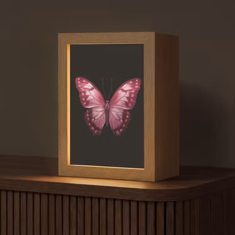 Vlinder - Fuchsia - Grafisch Light Box met kabel (Tafellamp) klein -z3d_website