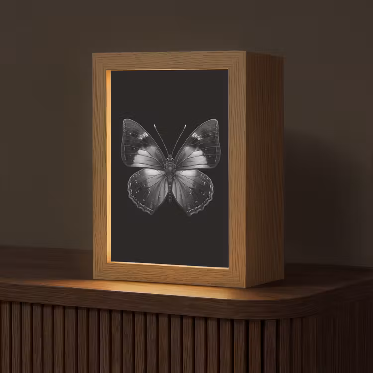 Vlinder - Grijs - Mysterieus Light Box met kabel (Tafellamp) klein -z3d_website