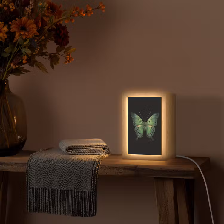 Vlinder - Groen - Diepte Light Box met kabel (Tafellamp) klein -sfeer4