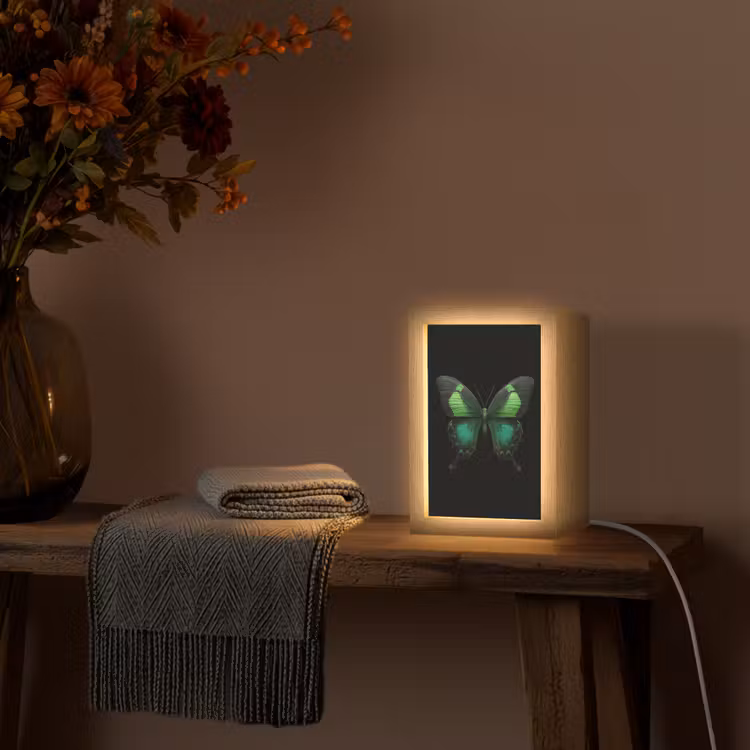 Vlinder - Groen - Opvallend Light Box met kabel (Tafellamp) klein -sfeer4