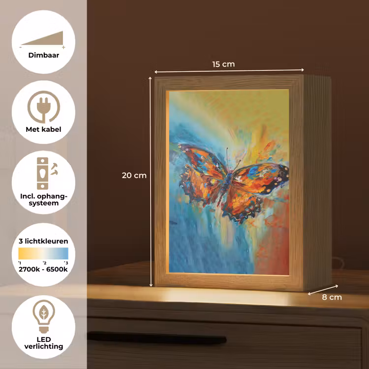 Vlinder - Kleuren - Kunst - Schilderij Light Box met kabel (Tafellamp) klein -USP_NL