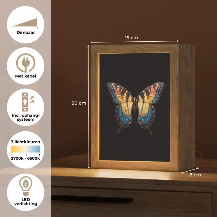 Vlinder - Kleurrijk - Speels Light Box met kabel (Tafellamp) klein -USP_NL