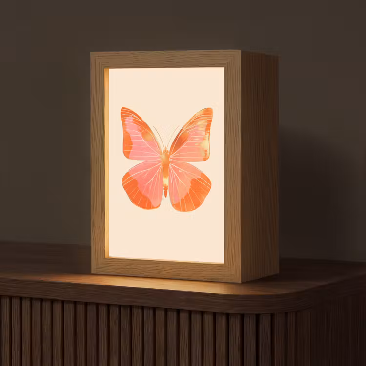 Vlinder - Minimalistisch - Roze Light Box met kabel (Tafellamp) klein -z3d_website