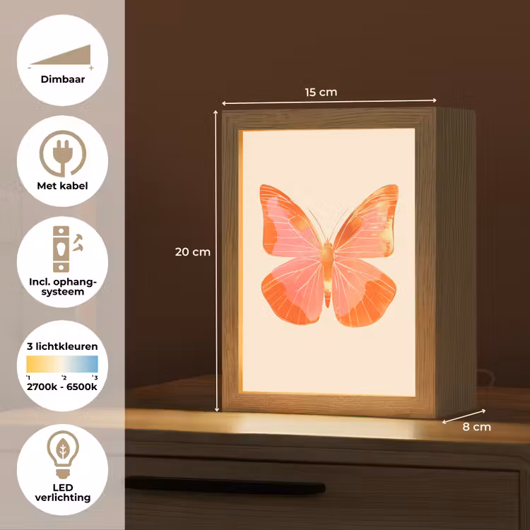 Vlinder - Minimalistisch - Roze Light Box met kabel (Tafellamp) klein -USP_NL
