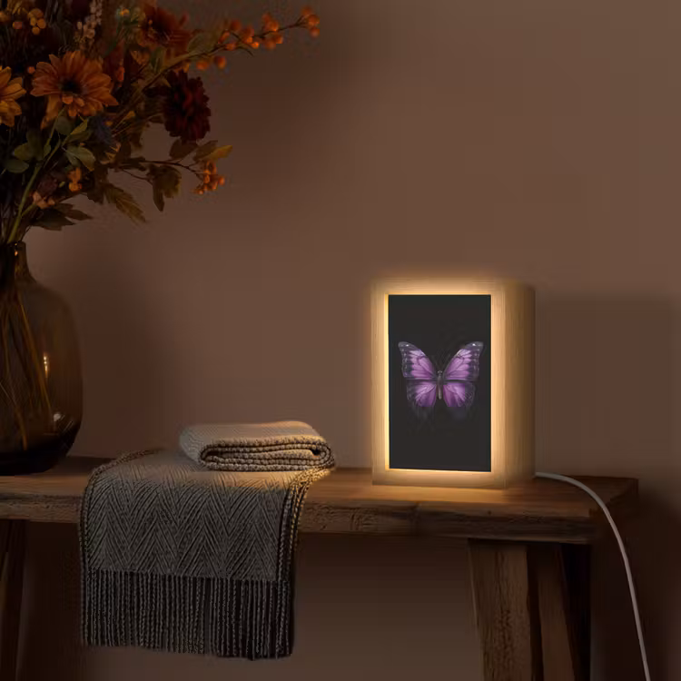 Vlinder - Paars - Levendig Light Box met kabel (Tafellamp) klein -sfeer4