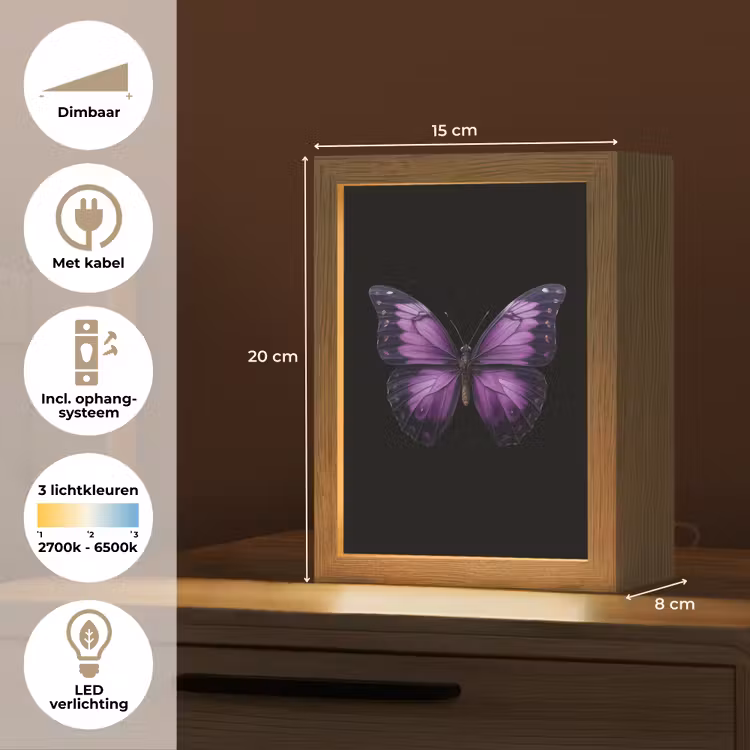 Vlinder - Paars - Levendig Light Box met kabel (Tafellamp) klein -USP_NL