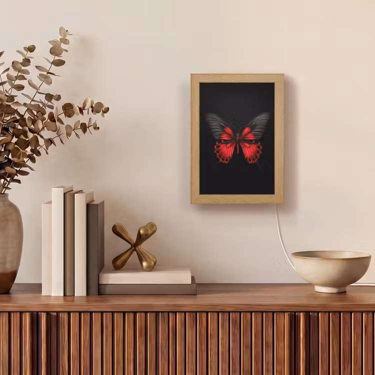 Vlinder - Rood - Contrast Light Box met kabel (Tafellamp) klein -sfeer2