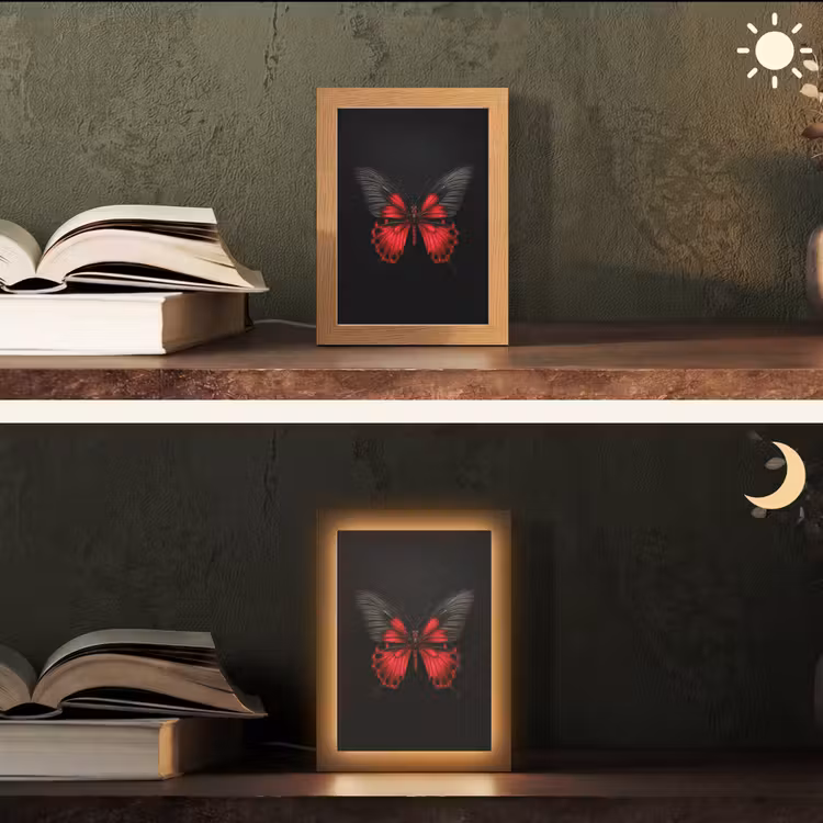 Vlinder - Rood - Contrast Light Box met kabel (Tafellamp) klein -sfeer3
