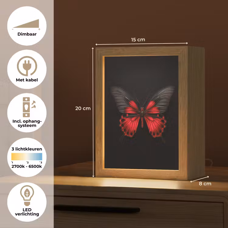 Vlinder - Rood - Contrast Light Box met kabel (Tafellamp) klein -USP_NL
