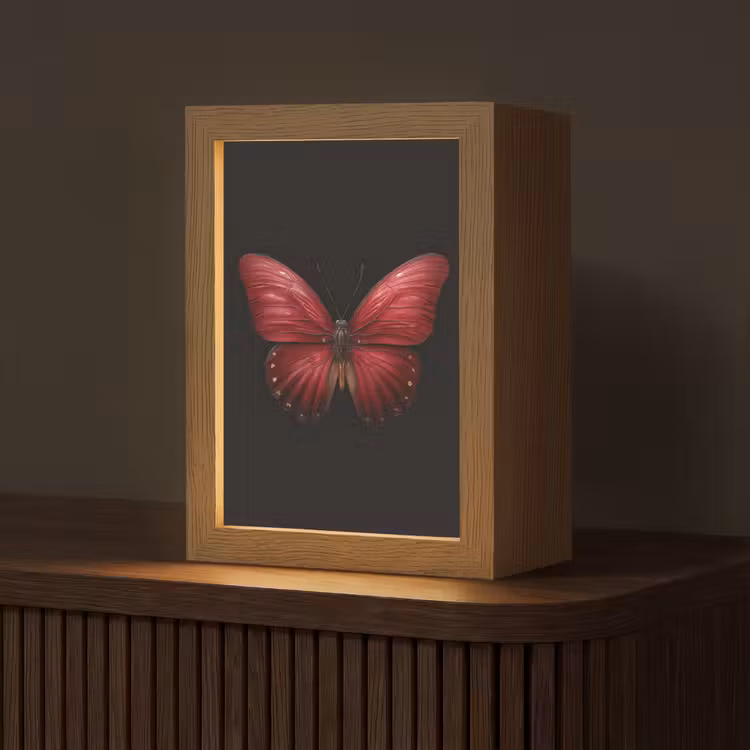 Vlinder - Rood - Minimalistisch Light Box met kabel (Tafellamp) klein -z3d_website