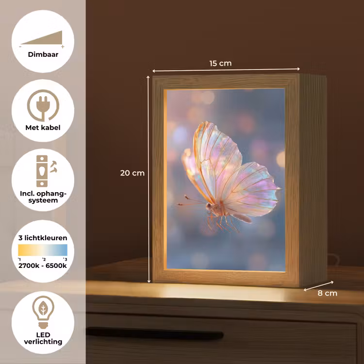 Vlinder - Vleugels - Pastel - Glinstering Light Box met kabel (Tafellamp) klein -USP_NL