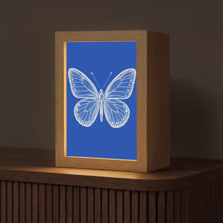 Vlinder - Wit - Getekend - Stippen Light Box met kabel (Tafellamp) klein -z3d_website