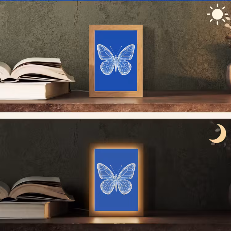 Vlinder - Wit - Getekend - Stippen Light Box met kabel (Tafellamp) klein -sfeer3