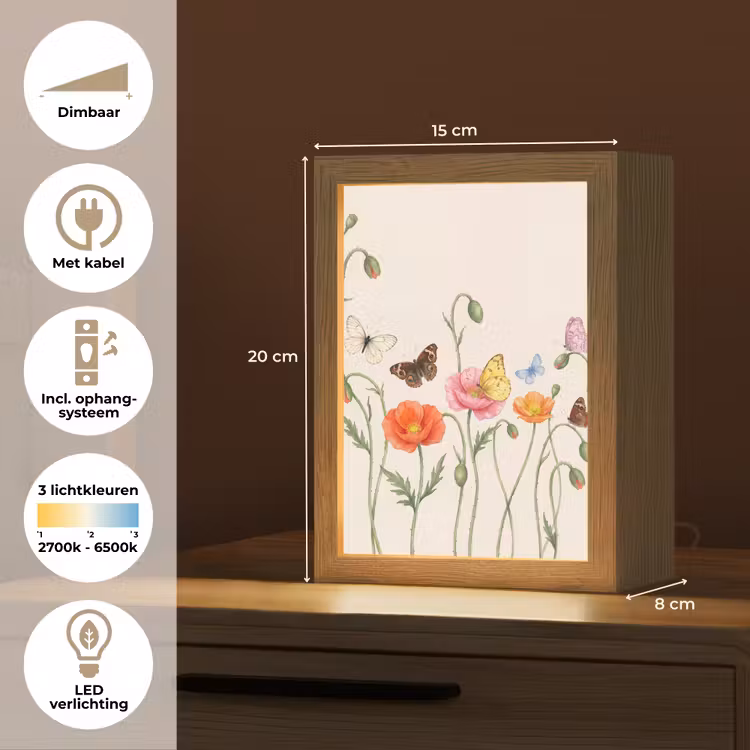 Vlinders - Klaprozen - Illustratie - Kleurrijk Light Box met kabel (Tafellamp) klein -USP_NL