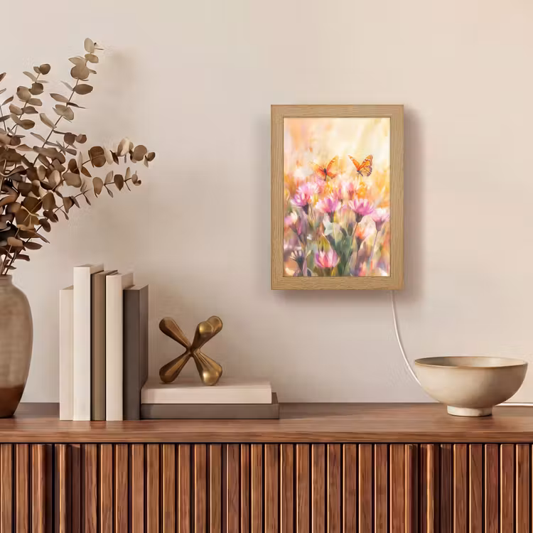 Vlinders - Oranje - Bloemen Light Box met kabel (Tafellamp) klein -sfeer2