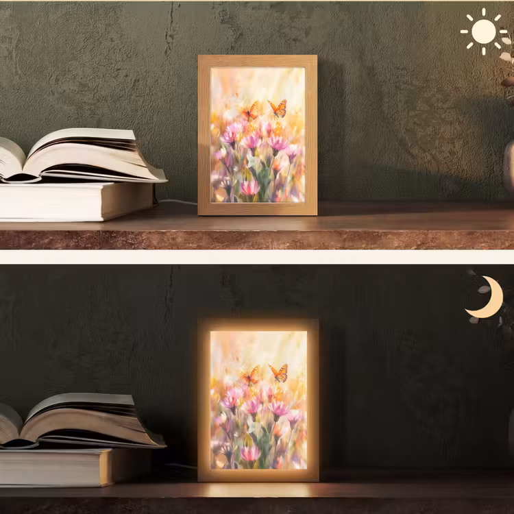 Vlinders - Oranje - Bloemen Light Box met kabel (Tafellamp) klein -sfeer3