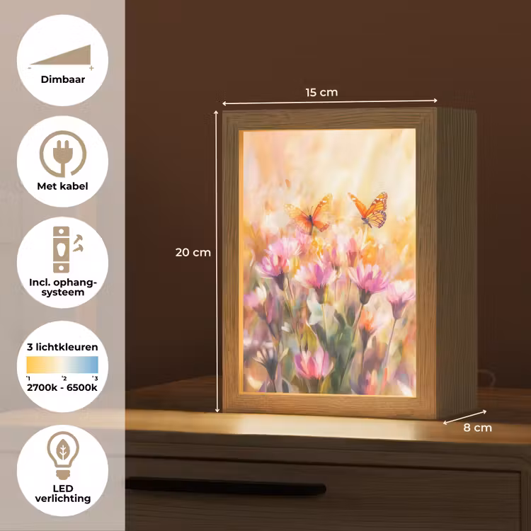 Vlinders - Oranje - Bloemen Light Box met kabel (Tafellamp) klein -USP_NL