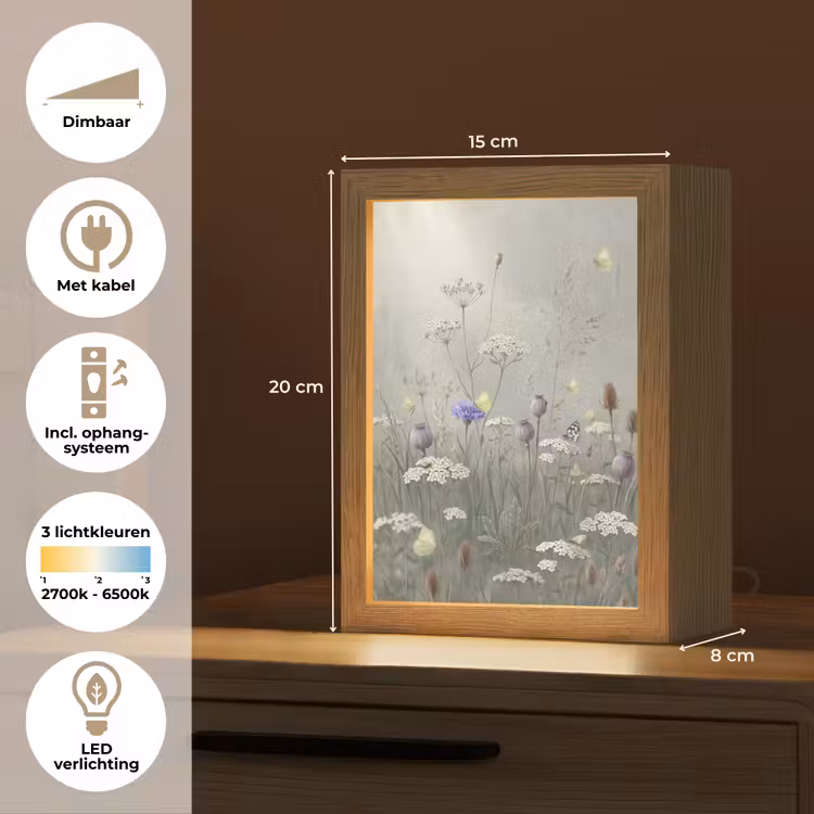 Vlinders - Wildbloemen - Illustratie - Kleurrijk Light Box met kabel (Tafellamp) klein -USP_NL