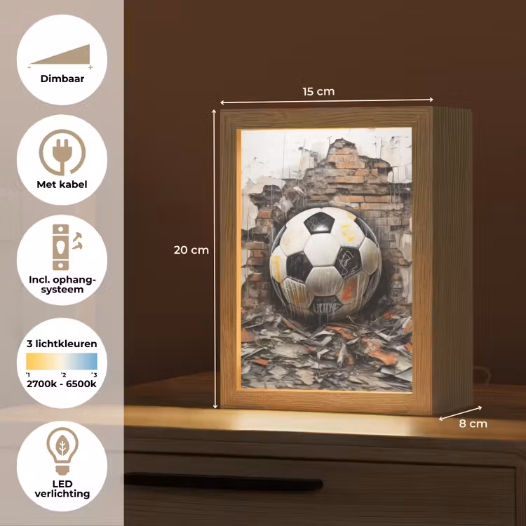 Voetbal - Muur - Zwart - Wit Light Box met kabel (Tafellamp) klein -USP_NL