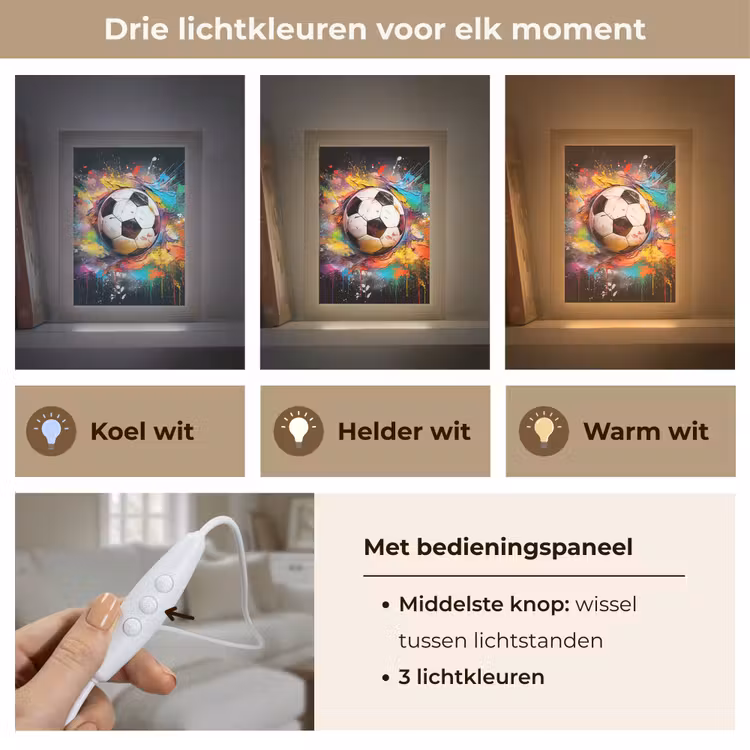 Voetbal - Verf - Kleuren - Zwart - Wit Light Box met kabel (Tafellamp) klein -USP_lichtkleurNL