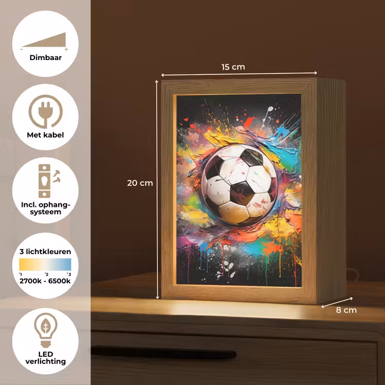 Voetbal - Verf - Kleuren - Zwart - Wit Light Box met kabel (Tafellamp) klein -USP_NL