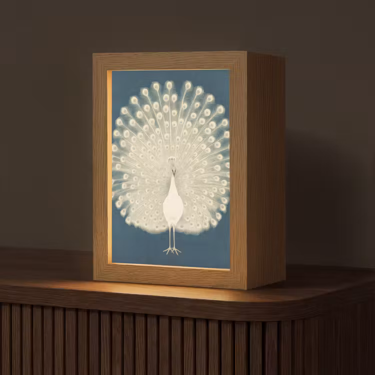 Vogel - Blauw - Vintage Light Box met kabel (Tafellamp) klein -z3d_website