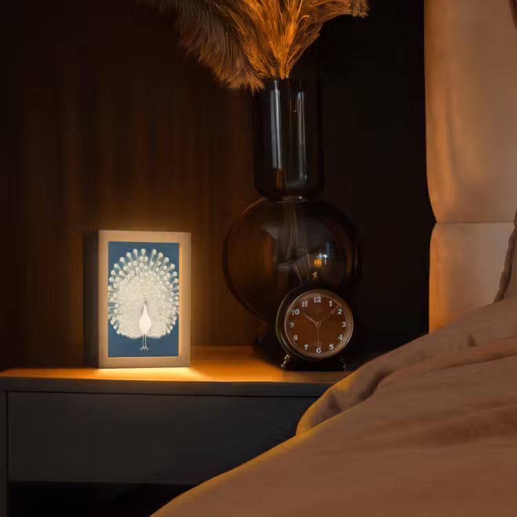 Vogel - Blauw - Vintage Light Box met kabel (Tafellamp) klein -sfeer1