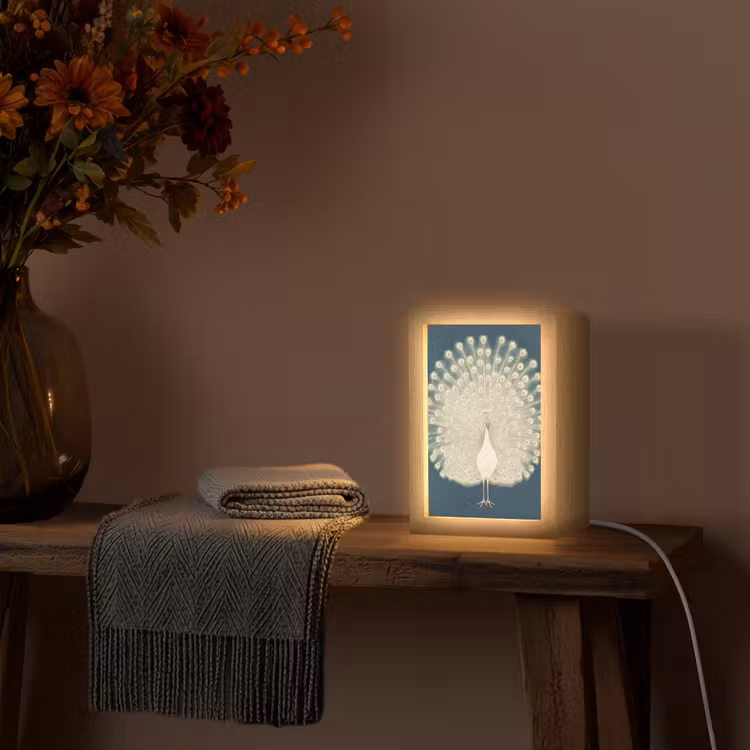 Vogel - Blauw - Vintage Light Box met kabel (Tafellamp) klein -sfeer4