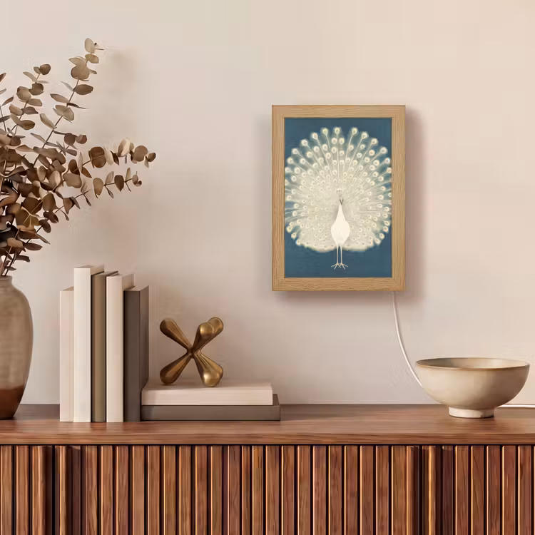Vogel - Blauw - Vintage Light Box met kabel (Tafellamp) klein -sfeer2