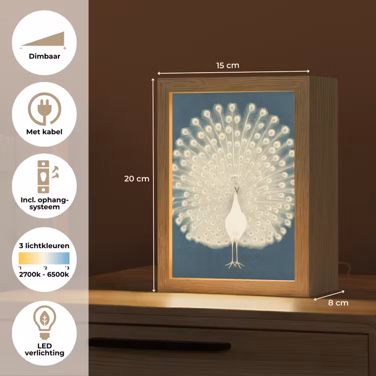 Vogel - Blauw - Vintage Light Box met kabel (Tafellamp) klein -USP_NL