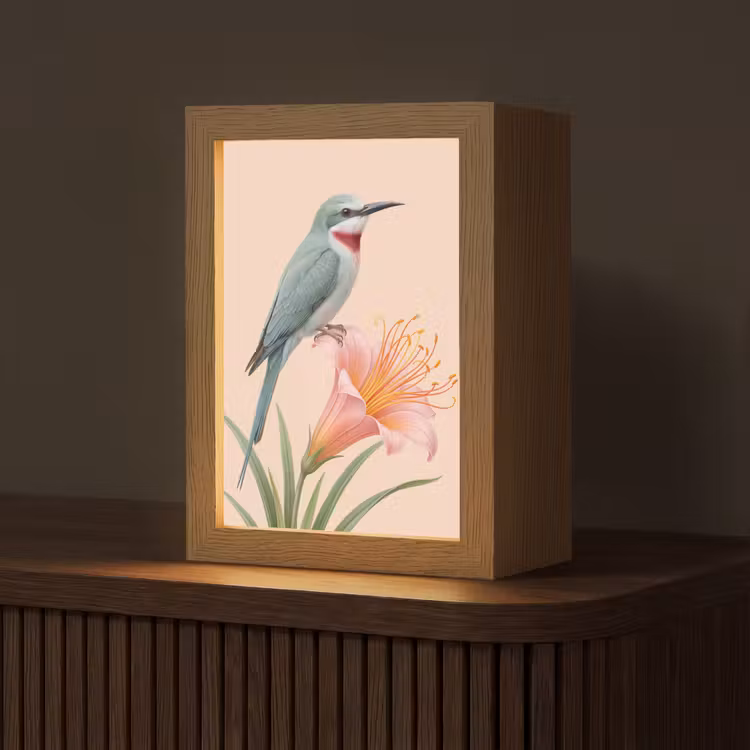Vogel - Bloem - Natuur - Roze Light Box met kabel (Tafellamp) klein -z3d_website