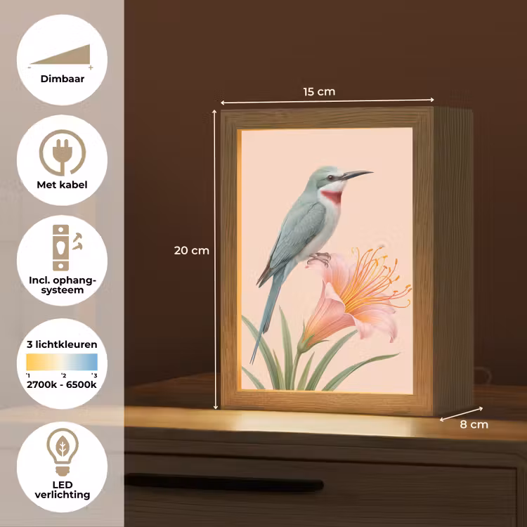 Vogel - Bloem - Natuur - Roze Light Box met kabel (Tafellamp) klein -USP_NL