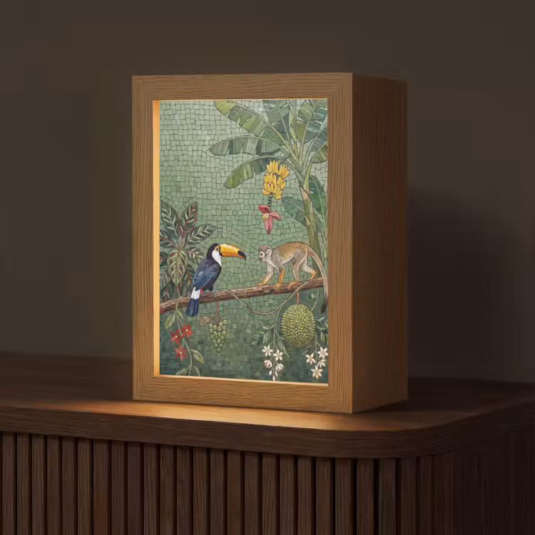 Vogel - Dier - Jungle - Mozaïek - Natuur Light Box met kabel (Tafellamp) klein -z3d_website