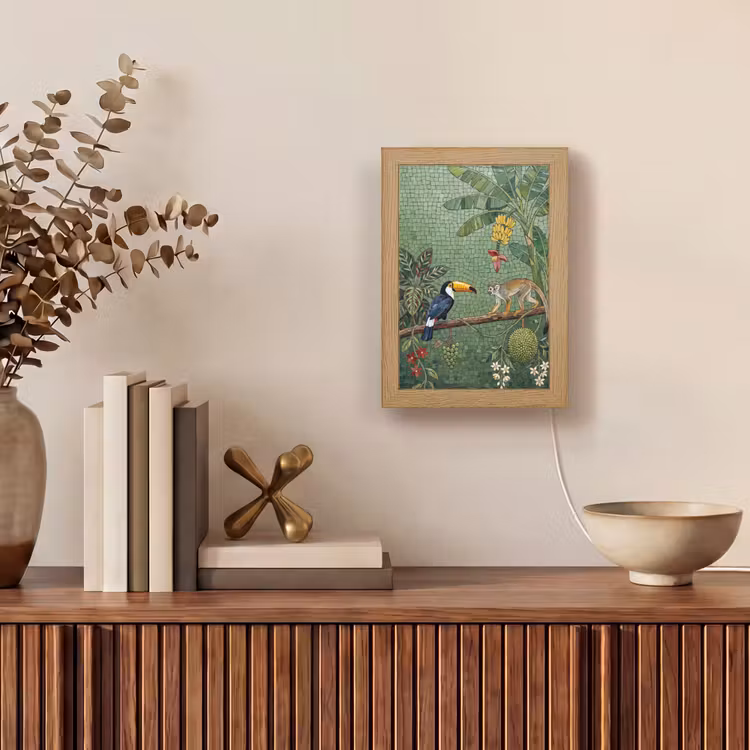 Vogel - Dier - Jungle - Mozaïek - Natuur Light Box met kabel (Tafellamp) klein -sfeer2