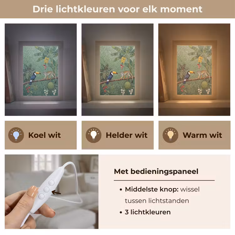 Vogel - Dier - Jungle - Mozaïek - Natuur Light Box met kabel (Tafellamp) klein -USP_lichtkleurNL