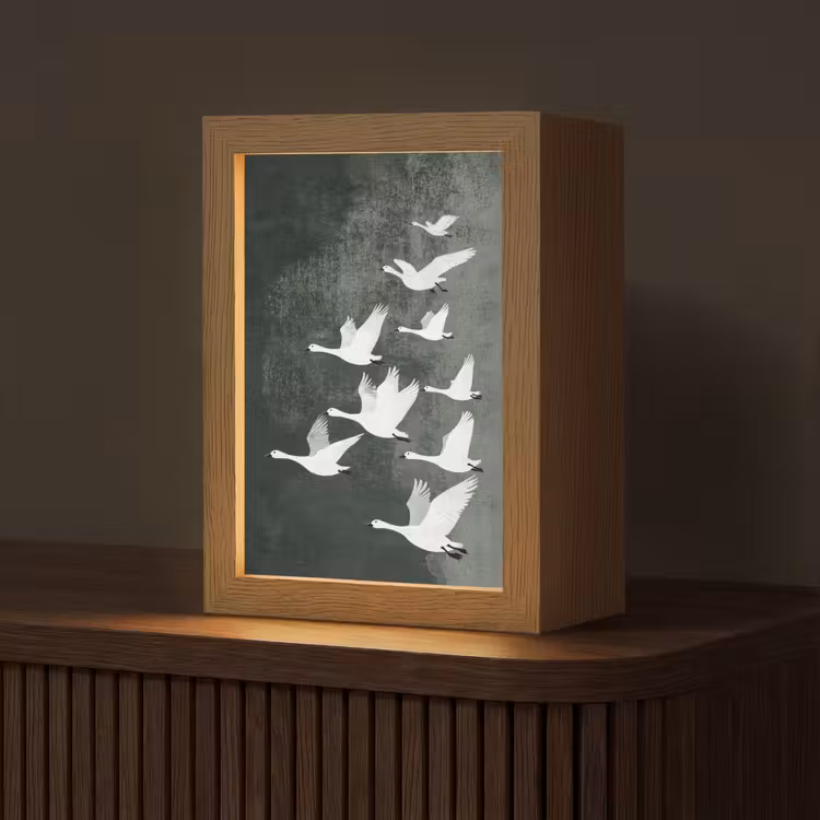 Vogel - Japandi - Groen Light Box met kabel (Tafellamp) klein -z3d_website