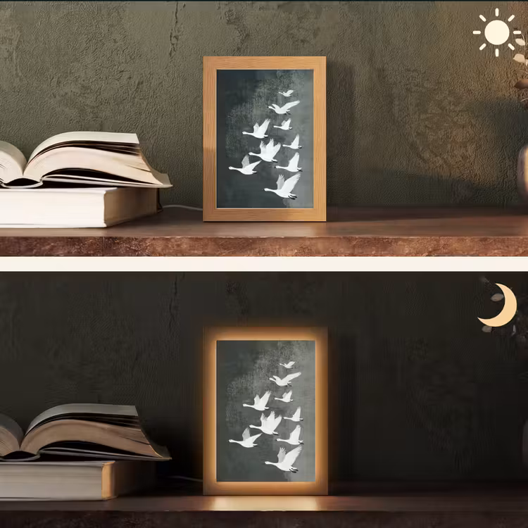 Vogel - Japandi - Groen Light Box met kabel (Tafellamp) klein -sfeer3