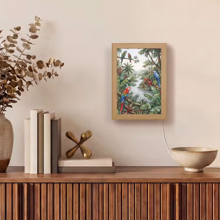 Vogel - Jungle - Natuur - Mozaïek - Groen Light Box met kabel (Tafellamp) klein -sfeer2