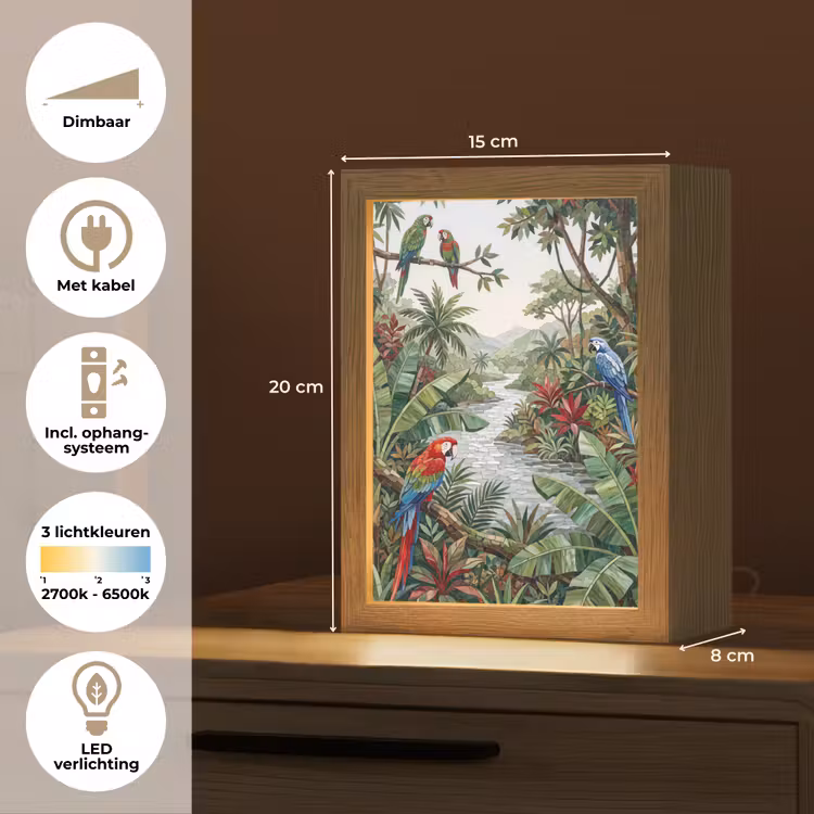 Vogel - Jungle - Natuur - Mozaïek - Groen Light Box met kabel (Tafellamp) klein -USP_NL