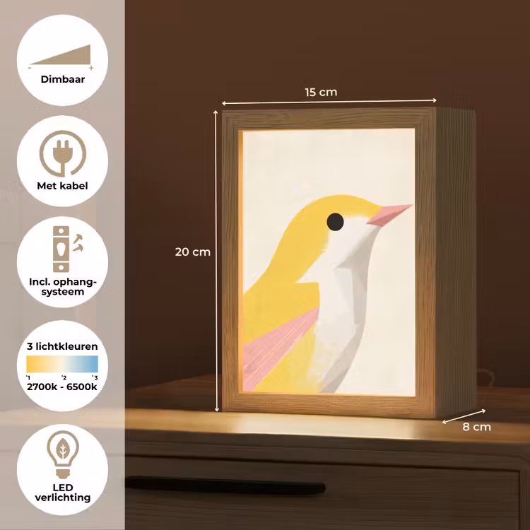 Vogel - Minimalistisch - Geel Light Box met kabel (Tafellamp) klein -USP_NL