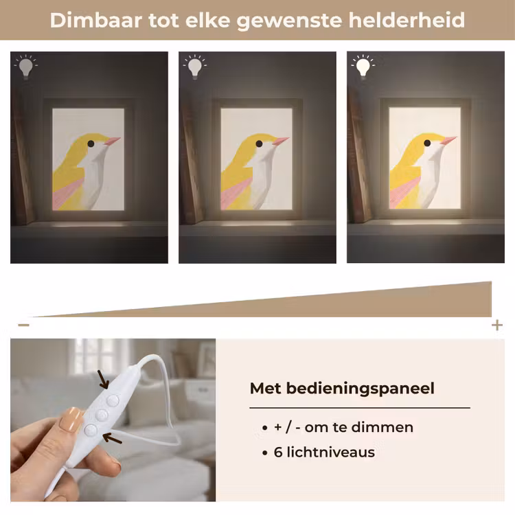 Vogel - Minimalistisch - Geel Light Box met kabel (Tafellamp) klein -USP_dimbaarNL