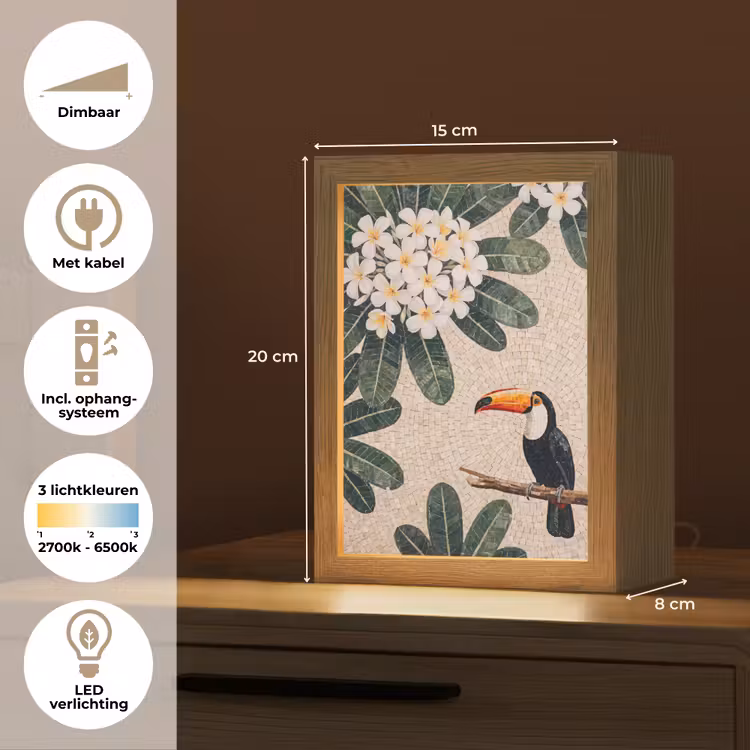 Vogel - Mozaïek - Tropisch - Natuur - Kleurrijk Light Box met kabel (Tafellamp) klein -USP_NL