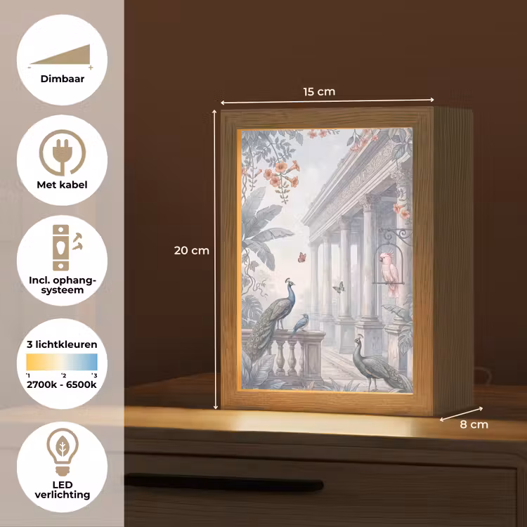 Vogel - Pauw - Architectuur - Klassiek - Groen Light Box met kabel (Tafellamp) klein -USP_NL