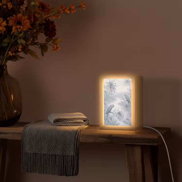 Vogel - Rivier - Tropisch - Illustratie - Blauw Light Box met kabel (Tafellamp) klein -sfeer4