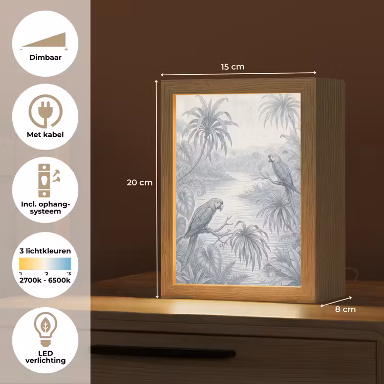 Vogel - Rivier - Tropisch - Illustratie - Blauw Light Box met kabel (Tafellamp) klein -USP_NL