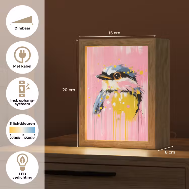 Vogel - Roze - Geel - Blauw Light Box met kabel (Tafellamp) klein -USP_NL