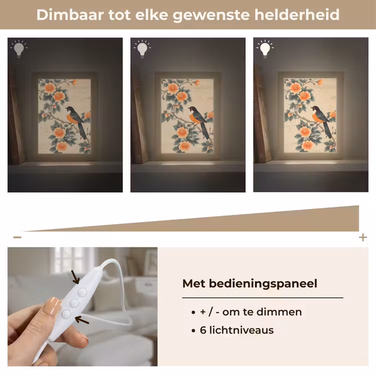 Vogel - Tak - Bloemen - Oranje Light Box met kabel (Tafellamp) klein -USP_dimbaarNL