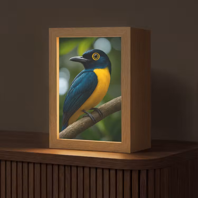 Vogel - Tak - Geel - Bladeren Light Box met kabel (Tafellamp) klein -z3d_website